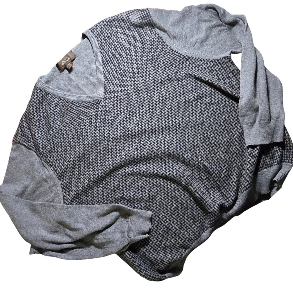 VINTAGE BIG TALL‎ XXL TASSO ELLA Cashmere blend V-Neck Houndstooth gray black